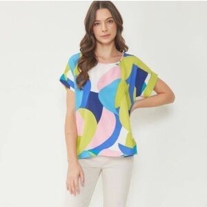 Entro Hawaii Sunset Green Mixed Print Blouse